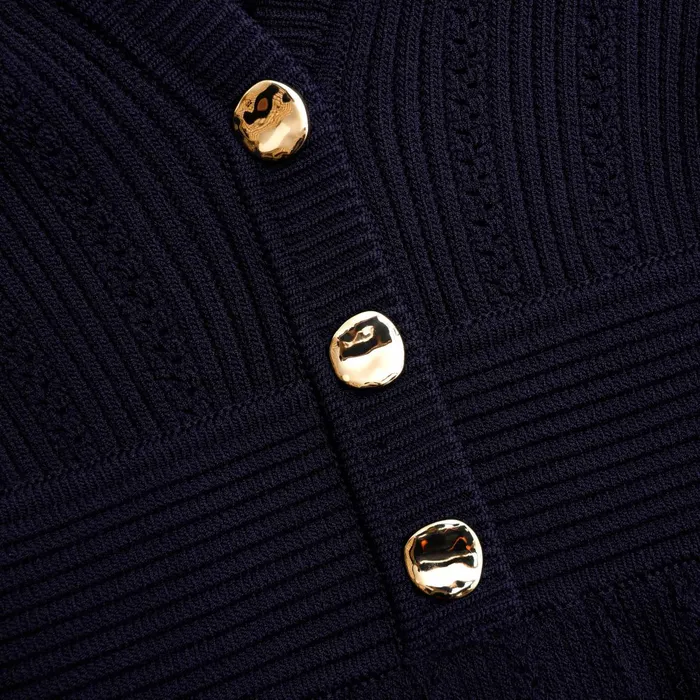 Self Portrait Knitwear Women Navy Pointelle Knit Mini Dress