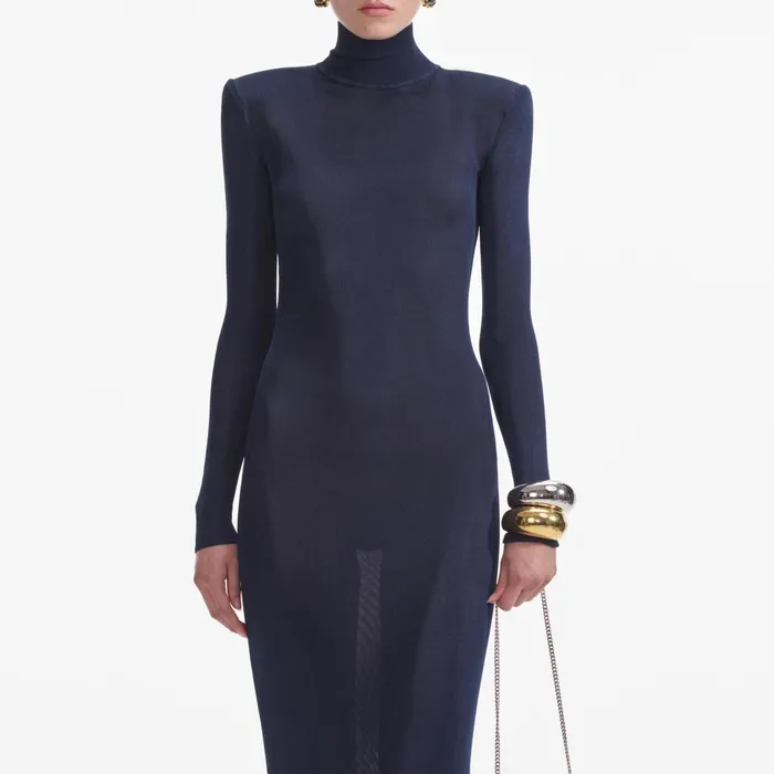 Self Portrait Knitwear Women Navy Viscose Knit Maxi Dress