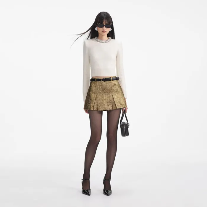 Self Portrait Tops Women Cream Embellished Knit Top