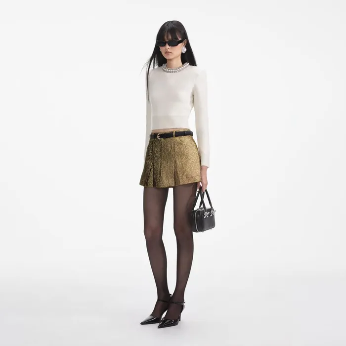 Self Portrait Tops Women Cream Embellished Knit Top