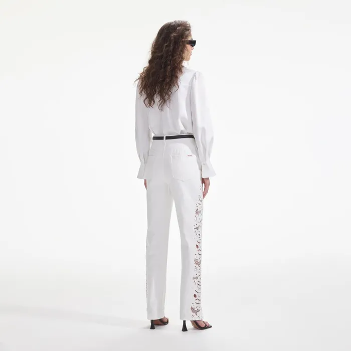 Self Portrait Tops Women White Satin Embellished Bib Blouse