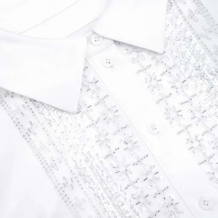 Self Portrait Tops Women White Satin Embellished Bib Blouse