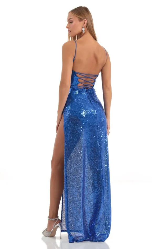 Sequin Cowl Neck Maxi Dress Blue Women LUCY IN THE SKY Maxi Dresses Sequin Cowl Neck Maxi Dress Blue Women LUCY IN THE SKY Maxi Dresses