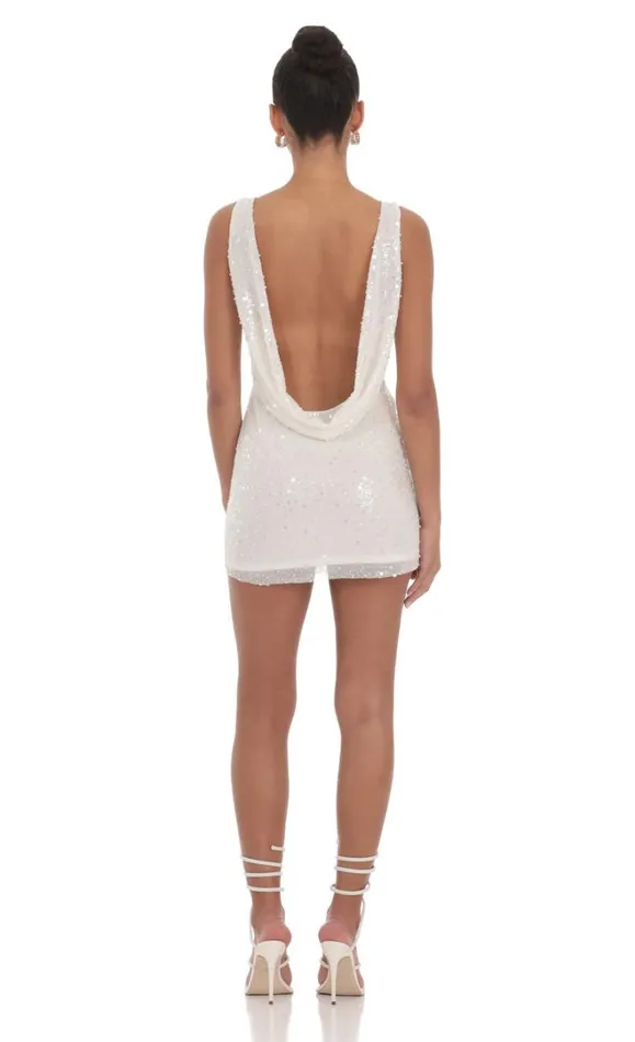 Sequin Draped Open Back Dress White Women LUCY IN THE SKY Mini Dresses