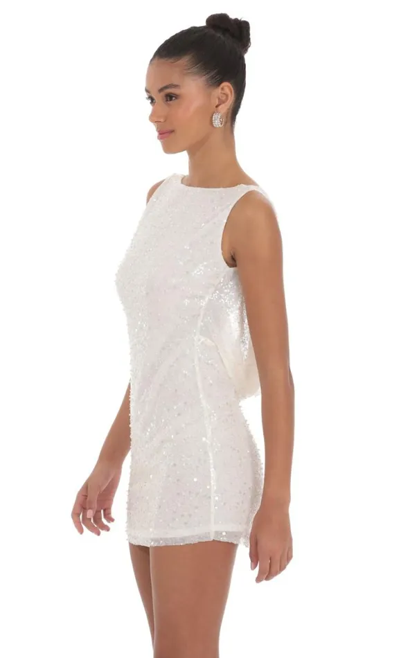 Sequin Draped Open Back Dress White Women LUCY IN THE SKY Mini Dresses Sequin Draped Open Back Dress White Women LUCY IN THE SKY Mini Dresses