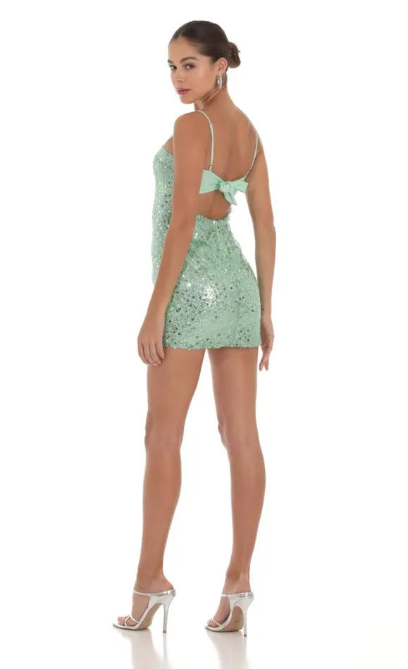Sequin Dress Green Women LUCY IN THE SKY Mini Dresses