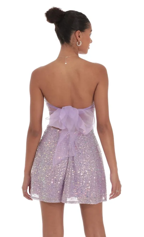 Sequin Glitter Strapless Fit And Flare Dress Lilac Women LUCY IN THE SKY Mini Dresses