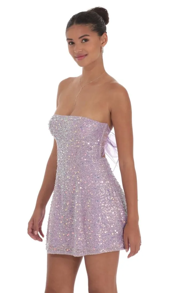 Sequin Glitter Strapless Fit And Flare Dress Lilac Women LUCY IN THE SKY Mini Dresses Sequin Glitter Strapless Fit And Flare Dress Lilac Women LUCY IN THE SKY Mini Dresses