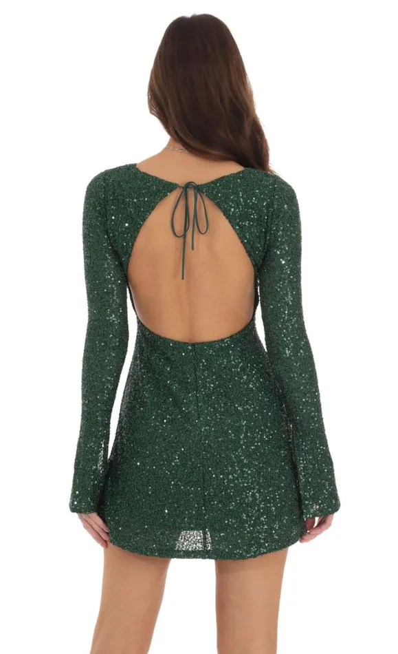 Sequin Long Sleeve Open Back Dress Green Women LUCY IN THE SKY Mini Dresses Sequin Long Sleeve Open Back Dress Green Women LUCY IN THE SKY Mini Dresses