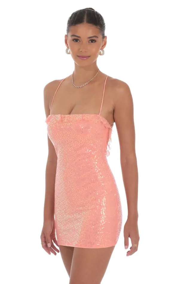 Sequin Ruffle Mini Dress Coral Women LUCY IN THE SKY Mini Dresses Sequin Ruffle Mini Dress Coral Women LUCY IN THE SKY Mini Dresses