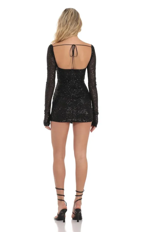 Sequin VNeck Long Sleeve Dress Black Women LUCY IN THE SKY Mini Dresses Sequin VNeck Long Sleeve Dress Black Women LUCY IN THE SKY Mini Dresses