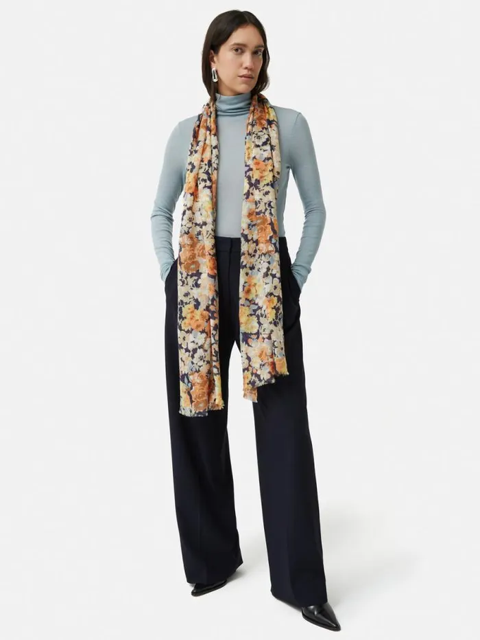 Sheer Petal Gauze Scarf Multi Women Jigsaw Ponchos and Scarves