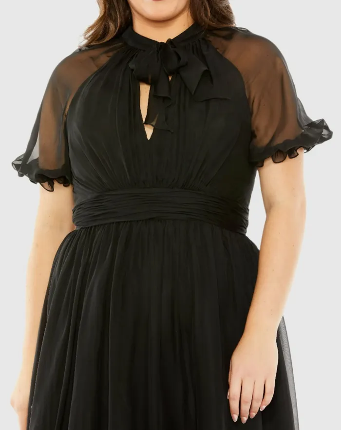 Sheer Puff Sleeve Plus Size Dress Black Plus Size Dresses Mac Duggal Women