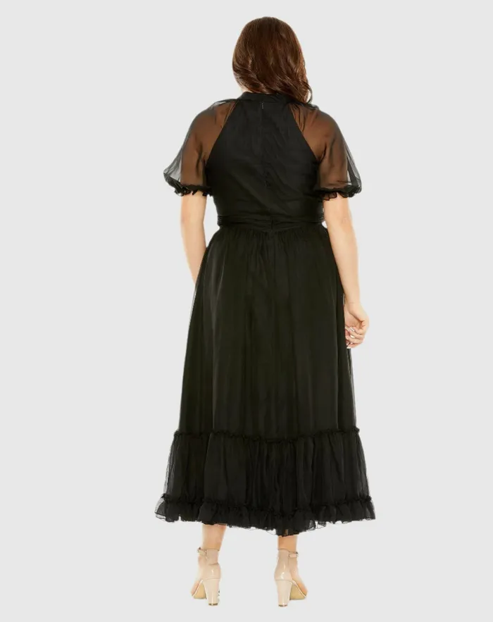 Sheer Puff Sleeve Plus Size Dress Black Plus Size Dresses Mac Duggal Women