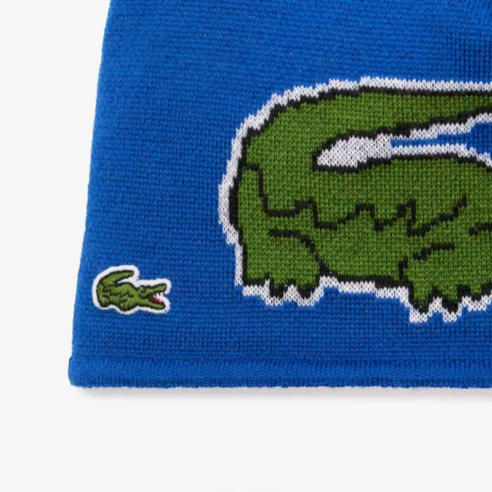 Shoes and Accessories Kids Lacoste Kids039 Wool Beanie With Large Crocodile Gentian Blue Jq0