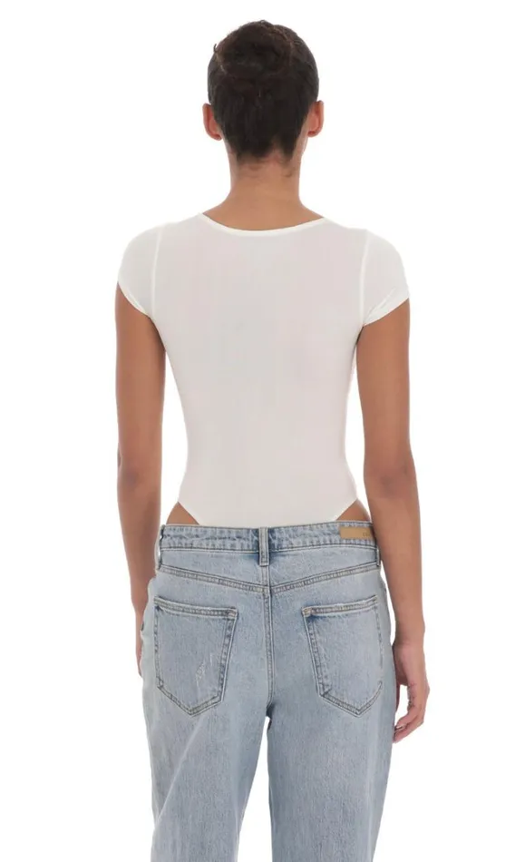 Short Sleeve High Thigh Bodysuit White Women LUCY IN THE SKY Bodysuits Short Sleeve High Thigh Bodysuit White Women LUCY IN THE SKY Bodysuits