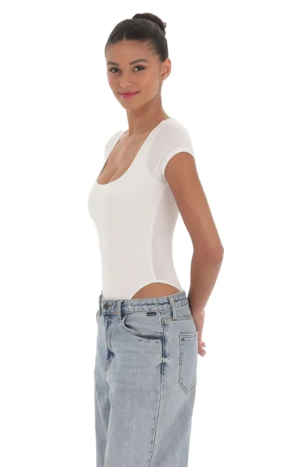 Short Sleeve High Thigh Bodysuit White Women LUCY IN THE SKY Bodysuits Short Sleeve High Thigh Bodysuit White Women LUCY IN THE SKY Bodysuits