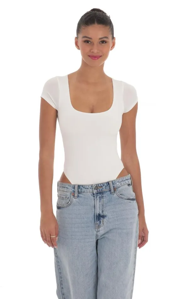Short Sleeve High Thigh Bodysuit White Women LUCY IN THE SKY Bodysuits Short Sleeve High Thigh Bodysuit White Women LUCY IN THE SKY Bodysuits