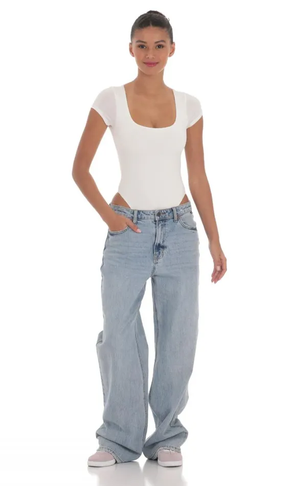 Short Sleeve High Thigh Bodysuit White Women LUCY IN THE SKY Bodysuits Short Sleeve High Thigh Bodysuit White Women LUCY IN THE SKY Bodysuits