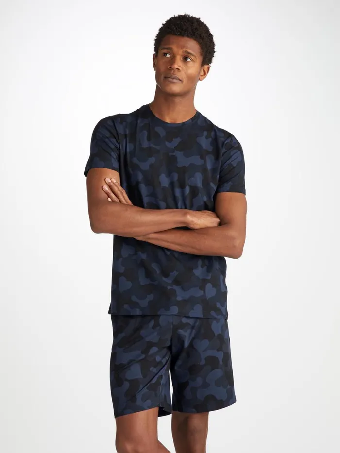 Short Sleeve TShirts Men Derek Rose TShirt London 11 Micro Modal Navy