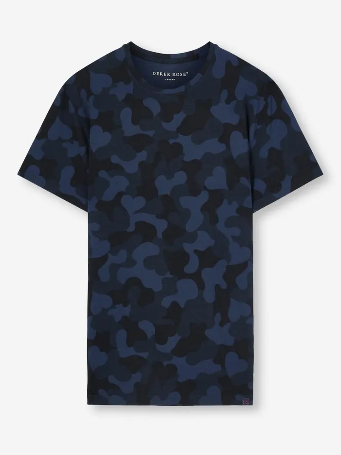 Short Sleeve TShirts Men Derek Rose TShirt London 11 Micro Modal Navy