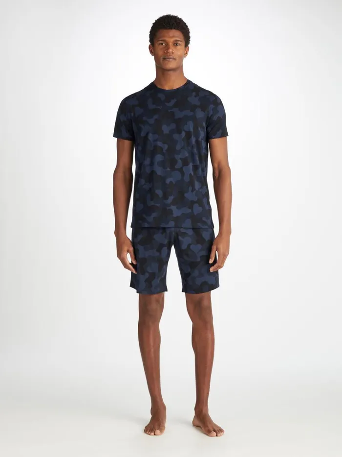 Short Sleeve TShirts Men Derek Rose TShirt London 11 Micro Modal Navy