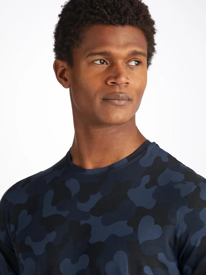 Short Sleeve TShirts Men Derek Rose TShirt London 11 Micro Modal Navy