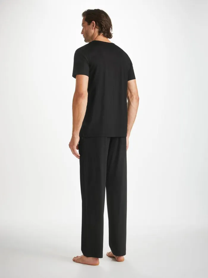 Short Sleeve TShirts Men Derek Rose VNeck TShirt Basel Micro Modal Stretch Black