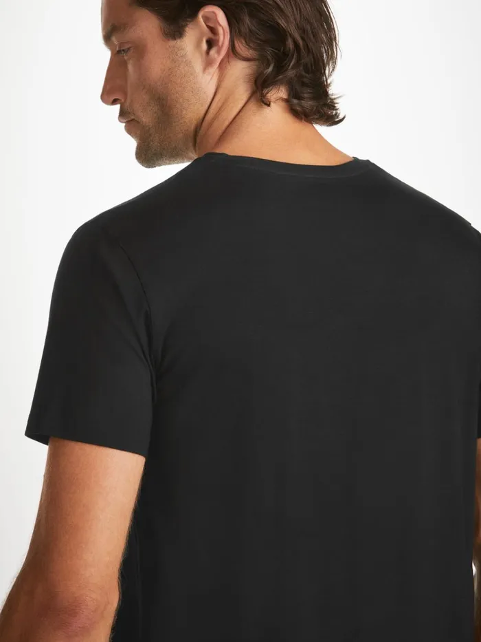 Short Sleeve TShirts Men Derek Rose VNeck TShirt Basel Micro Modal Stretch Black