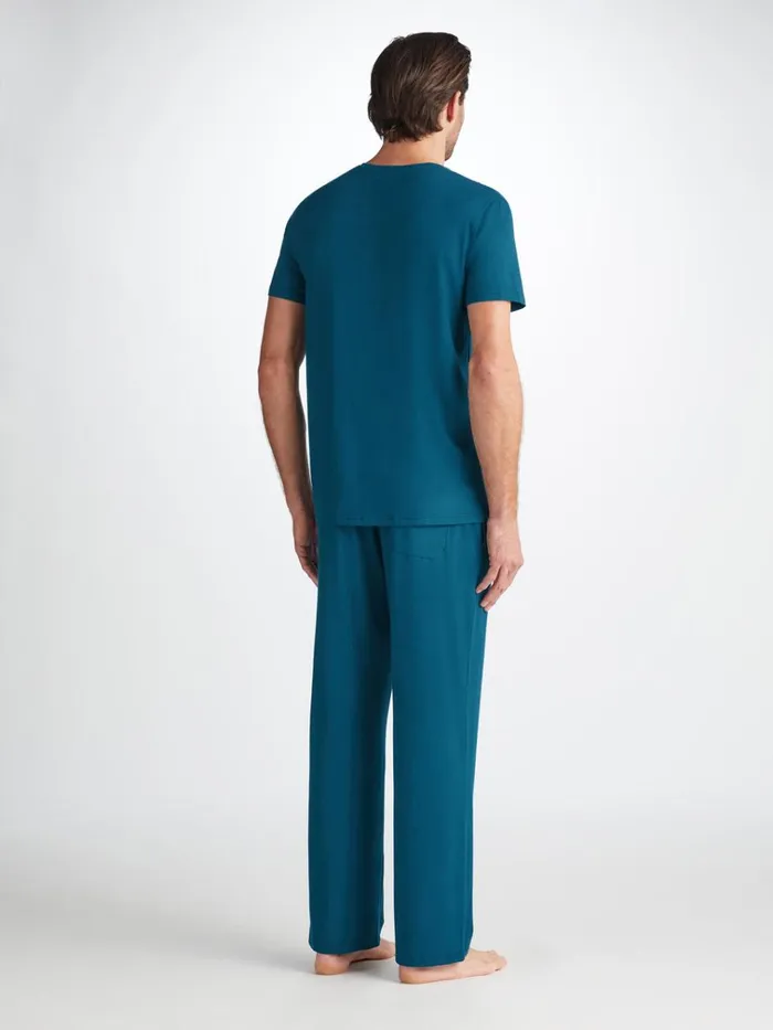 Short Sleeve TShirts Men Derek Rose VNeck TShirt Basel Micro Modal Stretch Poseidon Blue