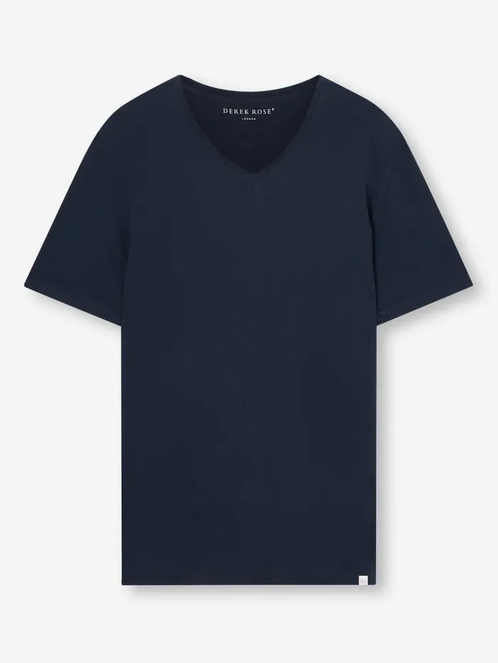 Short Sleeve TShirts Men Derek Rose VNeck TShirt Riley Pima Cotton Navy