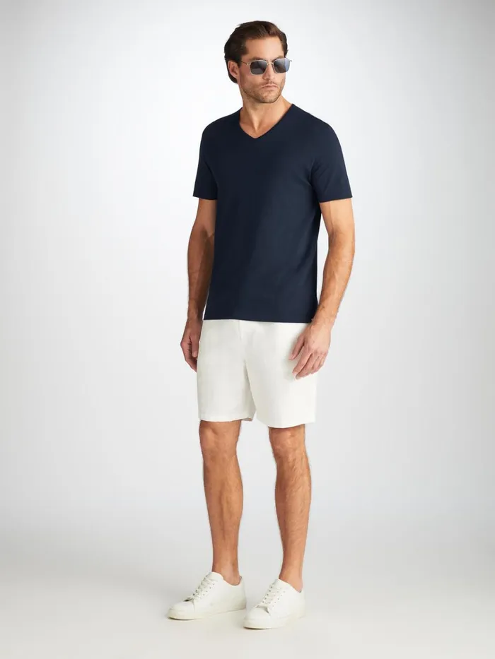Short Sleeve TShirts Men Derek Rose VNeck TShirt Riley Pima Cotton Navy