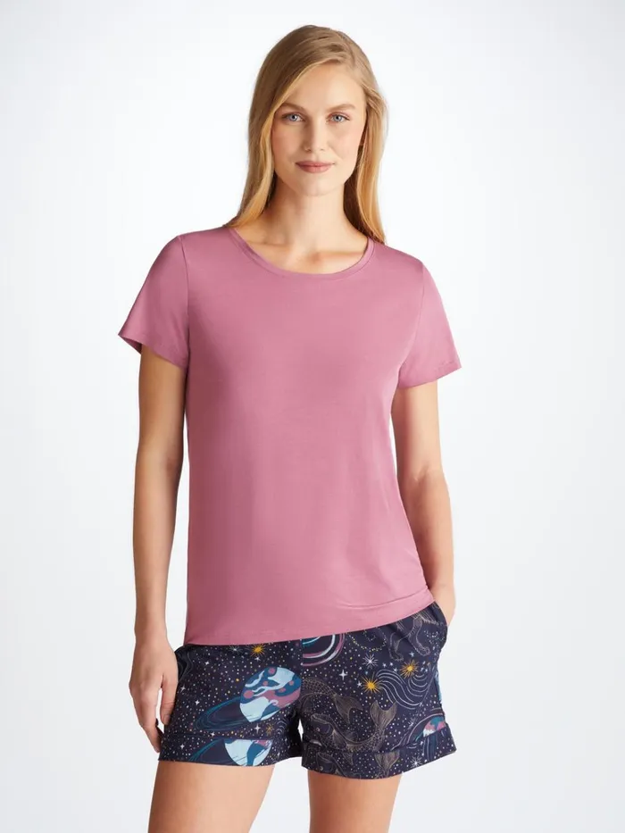 Short Sleeve TShirts Women Derek Rose TShirt Lara Micro Modal Stretch Orchid Purple
