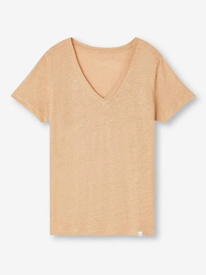 Short Sleeve TShirts Women Derek Rose VNeck TShirt Jordan Linen Sand