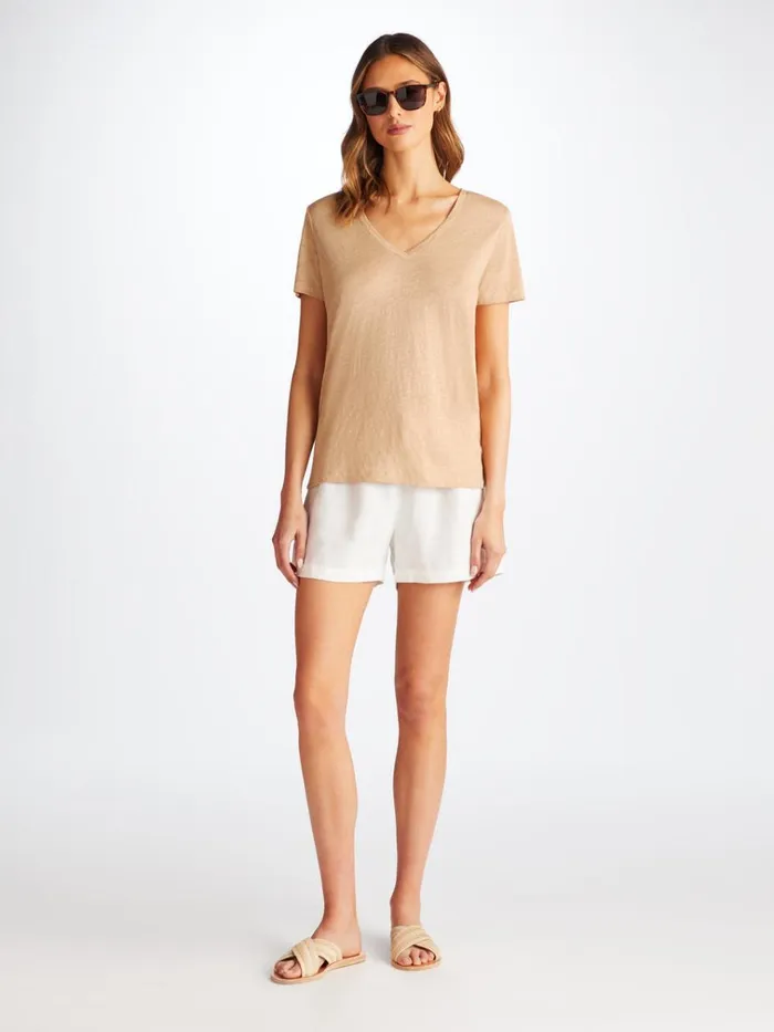 Short Sleeve TShirts Women Derek Rose VNeck TShirt Jordan Linen Sand