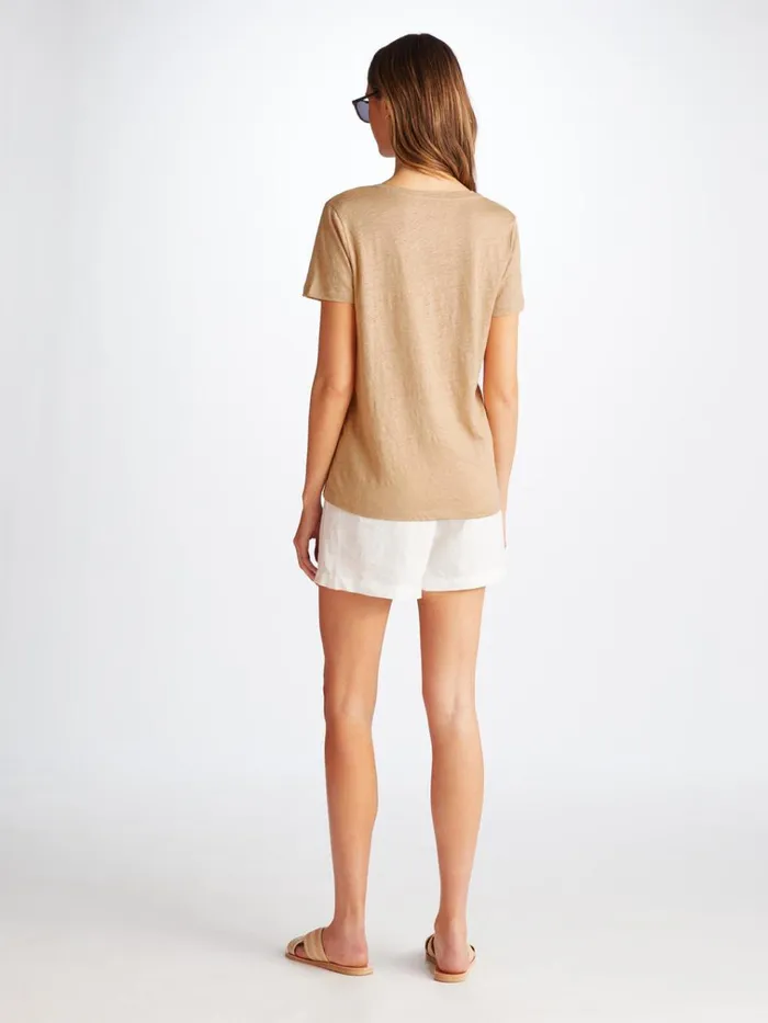Short Sleeve TShirts Women Derek Rose VNeck TShirt Jordan Linen Sand