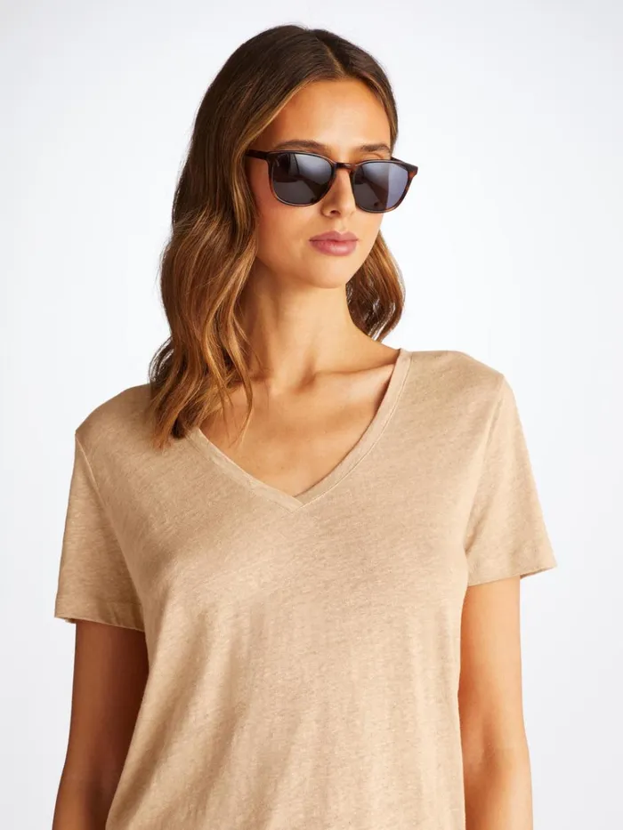 Short Sleeve TShirts Women Derek Rose VNeck TShirt Jordan Linen Sand