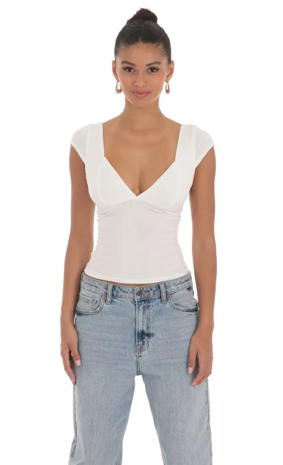 Short Sleeve VNeck Top White Women LUCY IN THE SKY Tops