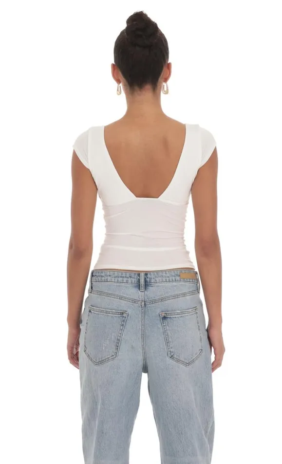 Short Sleeve VNeck Top White Women LUCY IN THE SKY Tops Short Sleeve VNeck Top White Women LUCY IN THE SKY Tops