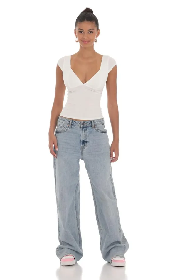 Short Sleeve VNeck Top White Women LUCY IN THE SKY Tops Short Sleeve VNeck Top White Women LUCY IN THE SKY Tops