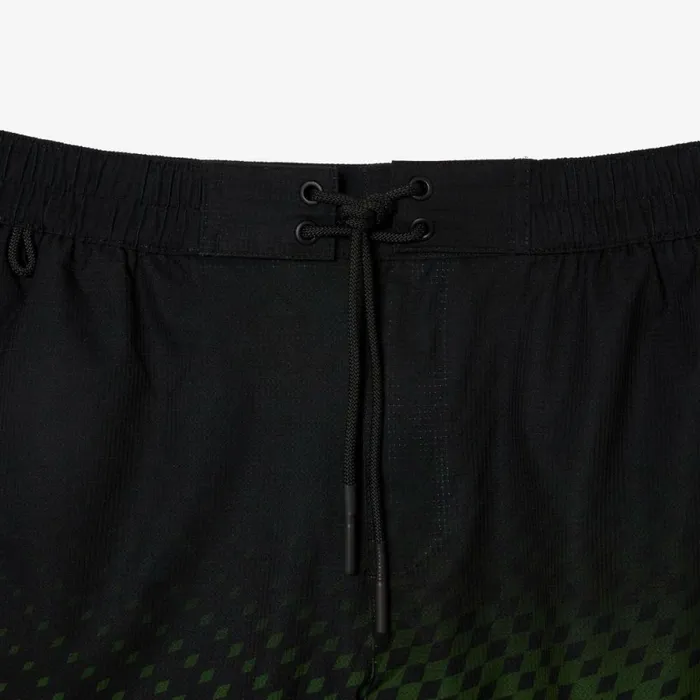 Shorts and Swim Men Lacoste Mens TwoTone Checkerboard Print Swim Trunks Black Yellow 9y2