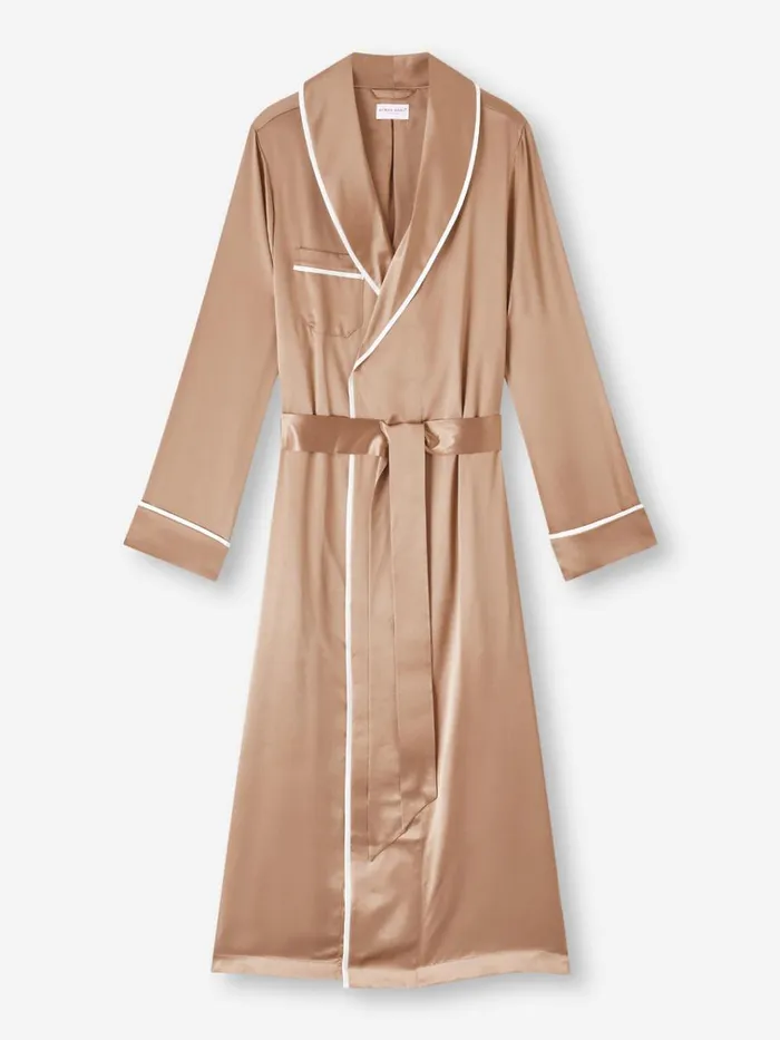Silk Robes Women Derek Rose Long Robe Bailey Silk Satin Bronze