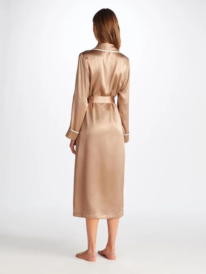 Silk Robes Women Derek Rose Long Robe Bailey Silk Satin Bronze