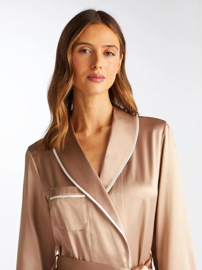Silk Robes Women Derek Rose Long Robe Bailey Silk Satin Bronze