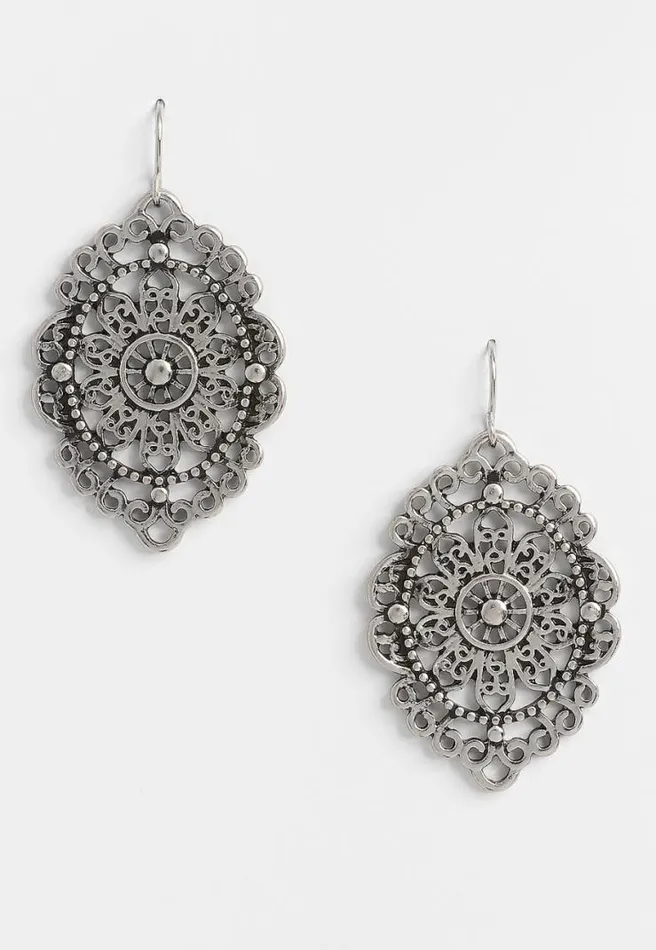 Silver Metal Cut Out Drop Earrings Women Maurices Jewelry