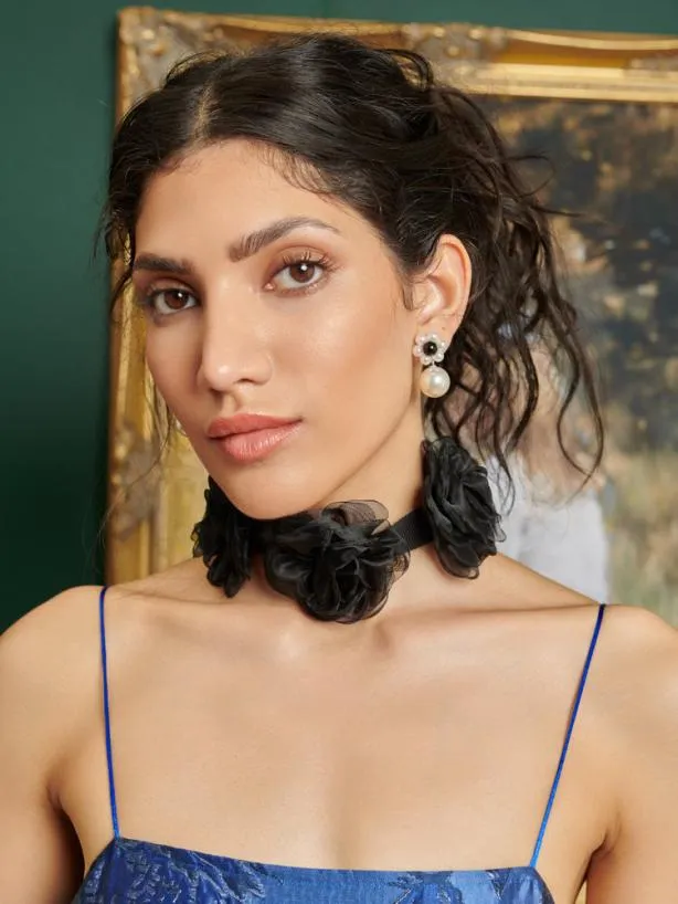 Sister Jane Accessories Womenswear DREAM Estelle Rosette Choker Pitch Black