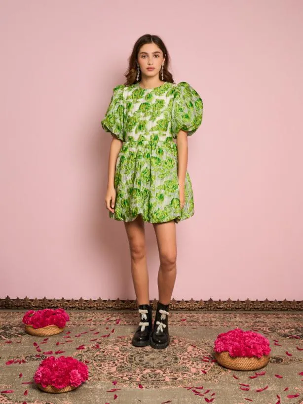 Sister Jane Dresses Womenswear Cardamom Jacquard Mini Dress Lime Punch