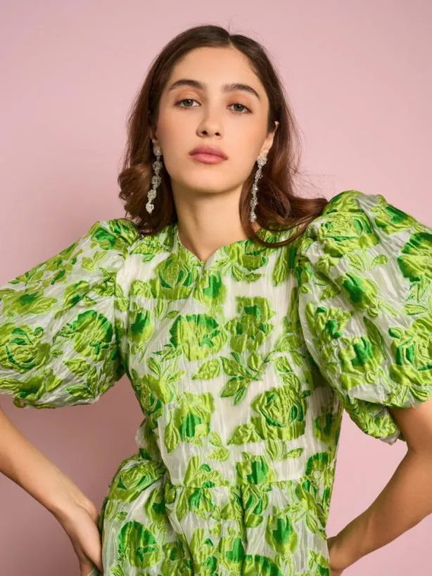 Sister Jane Dresses Womenswear Cardamom Jacquard Mini Dress Lime Punch