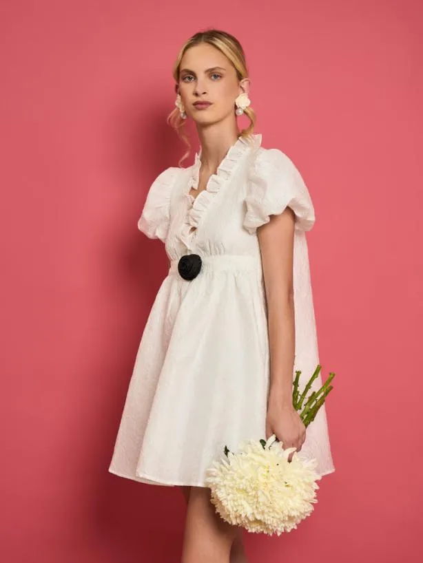 Sister Jane Dresses Womenswear DREAM Lotus Jacquard Mini Dress Pearled White