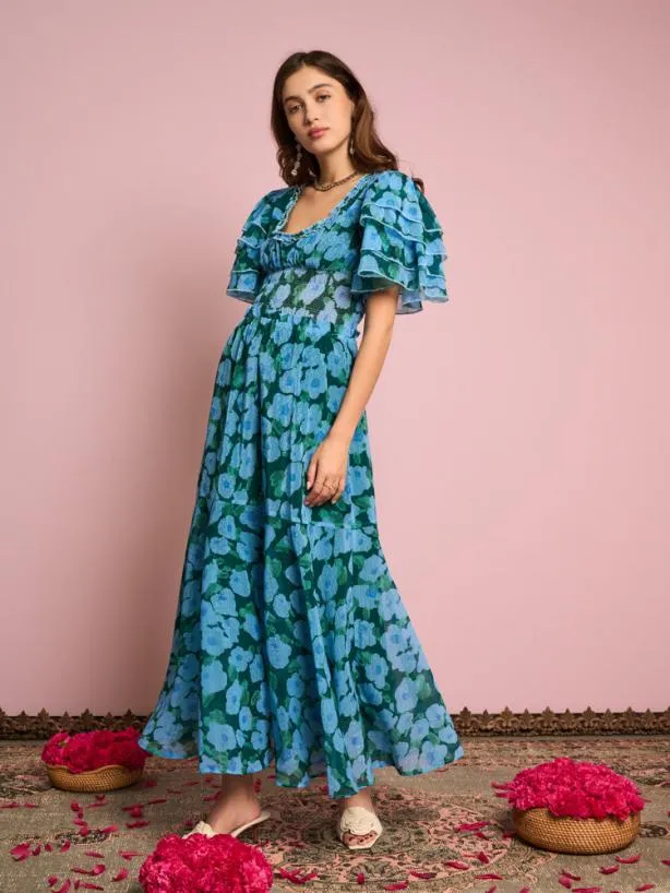 Sister Jane Dresses Womenswear Emerald Bloom Midi Dress Dark Emerald Green